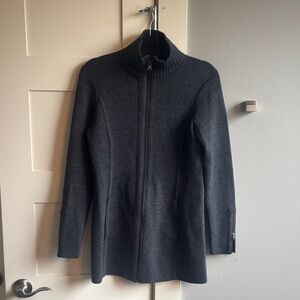 Athleta small gray merino wool blend long zip sweater jacket